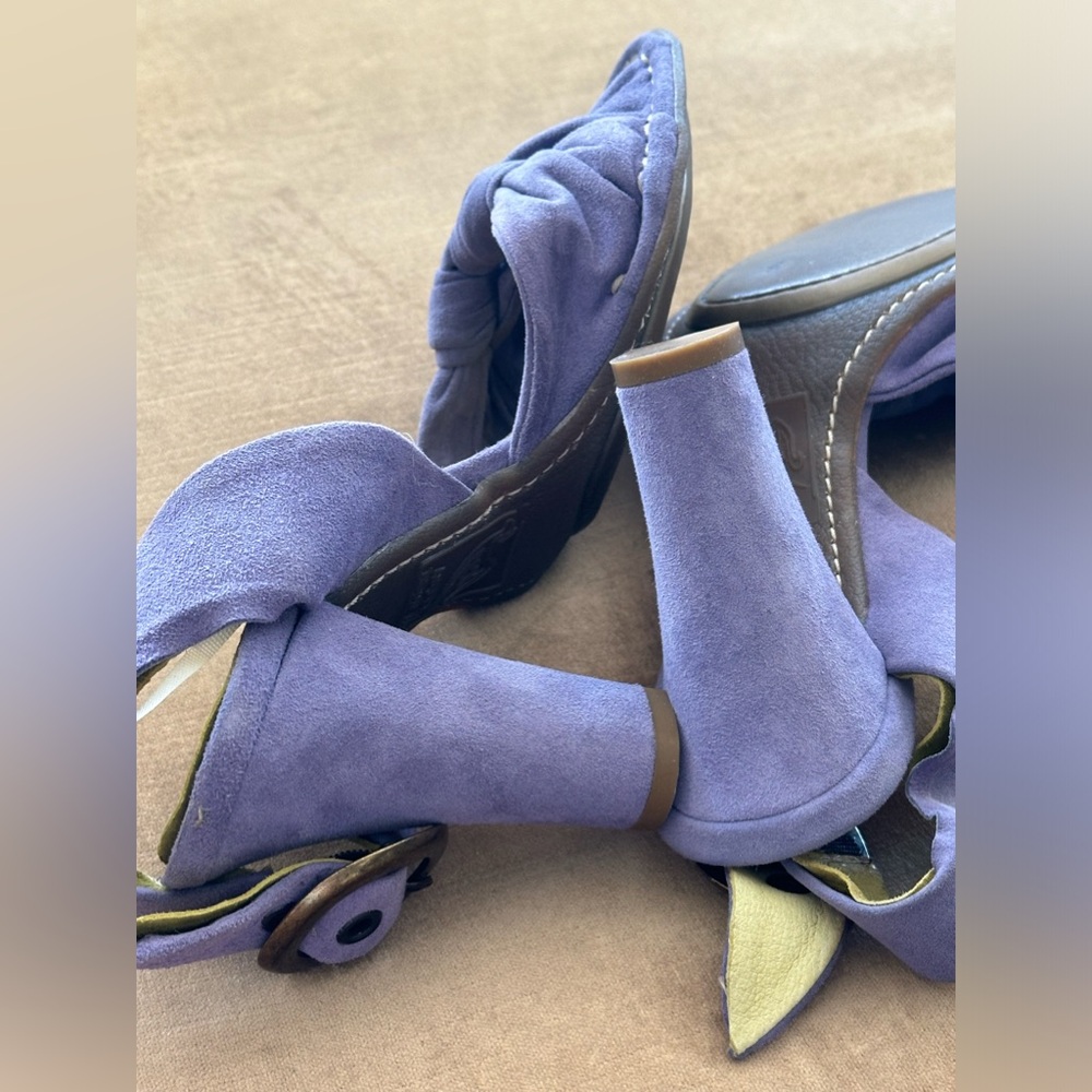 European Lilac color Sandal High heel Genuine leather suede Buckle side Pi toe